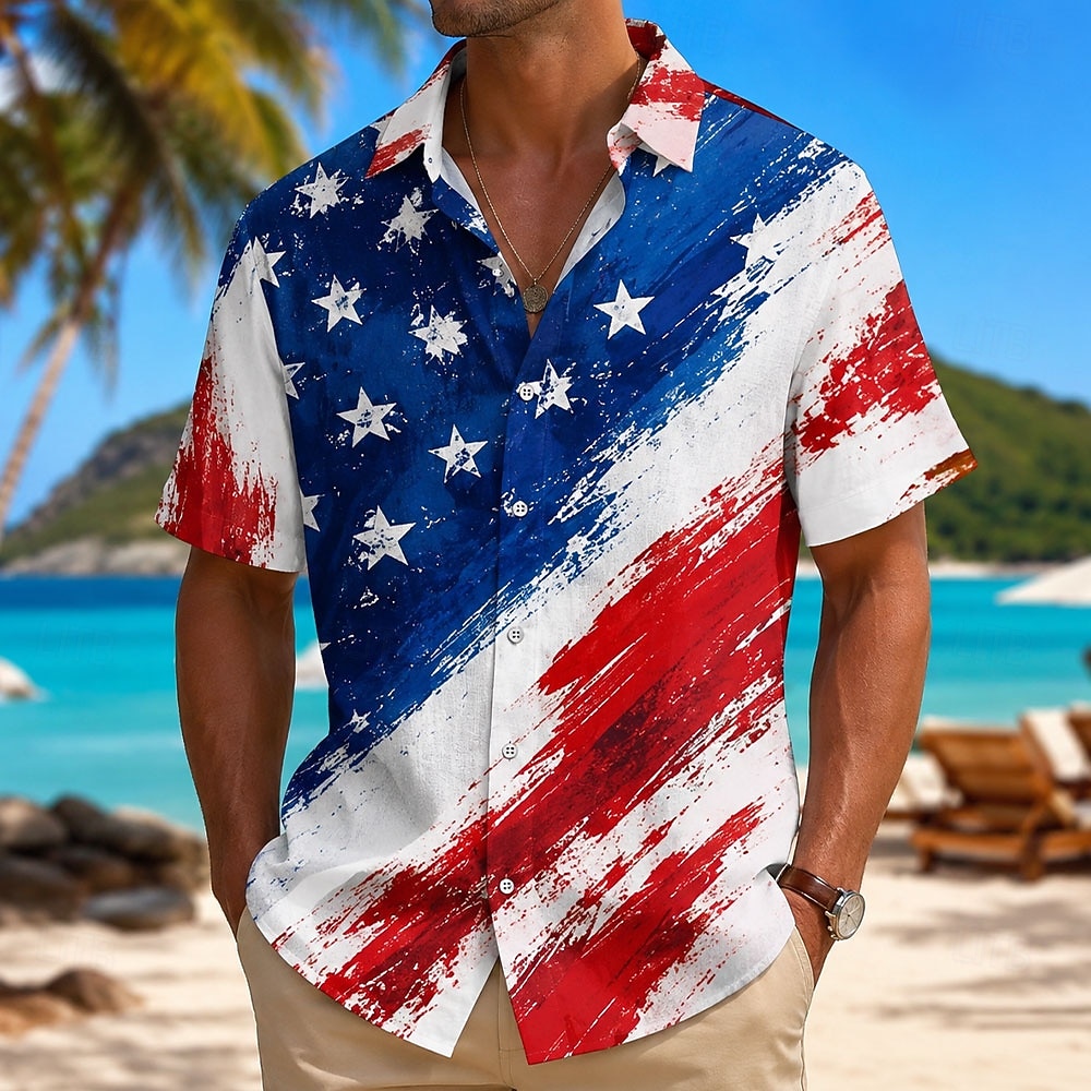 Cămașă pentru bărbați Steagul American cămașă de vară mânecă scurtă patriotică purtare de zi cu zi stradă vară primăvară cu imprimeu 3D față un buzunar cămașă cu butoni albastru roșu 1 roșu albastru 2026 - $25.99 –P2