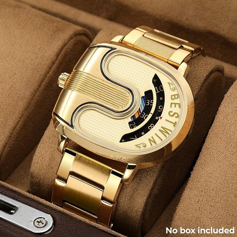 Men's Luxury Gold Watch Creative Unique Design Rolling Disc Dial Futuristic Cyberpunk Style Stainless Steel Band Waterproof Fashion Cool Casual Wristwatch Gifts for Men 2026 - $29.99 –P5