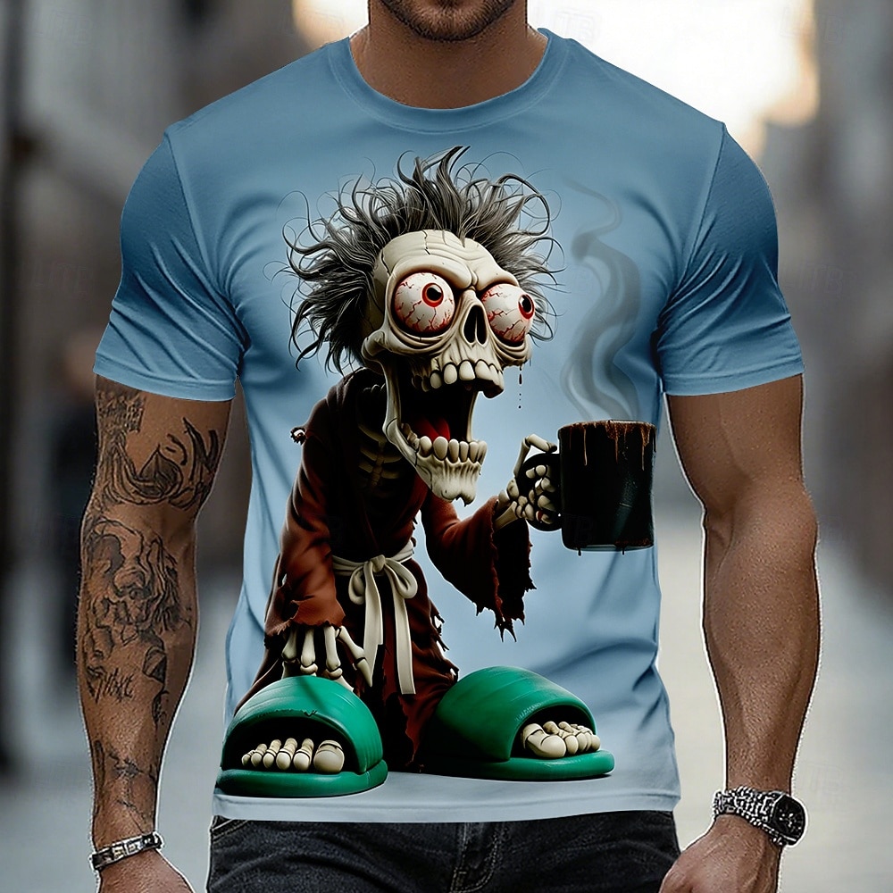 2026年 男性用 スカル ゾンビ Tシャツ 半袖 Tシャツ 3Dプリント クルーネック シャツ ファッション 誇張された カジュアル 日常 ストリート ブルー ホワイト パープル 夏 春 衣類 S M L XL XXL XXXL  コレクション – $18.99 –P2