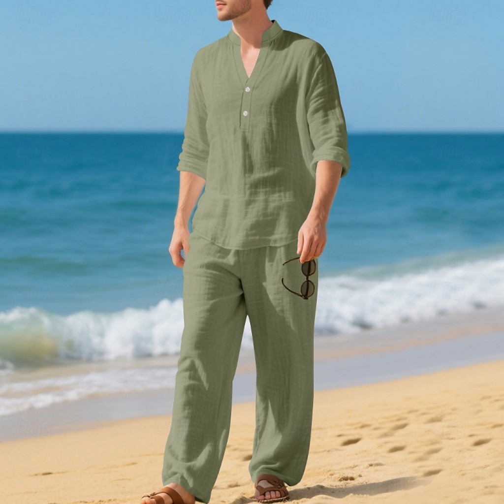 Per uomo Due pezzi Camicia popover Set Camicia E Pantaloni Impostare Semplice Casuale Quotidiano Vacanza Scollo a V Manica Lunga Estate Primavera Moda Casual Confortevole Abbigliamento del 2026 a $40.99 –P18