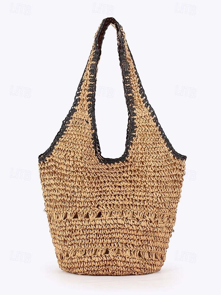 Borsa a tracolla da donna in stile bohémien intrecciata, colore beige kaki, capiente, con cerniera, ideale per vacanze al mare, viaggi e abbigliamento casual quotidiano. del 2026 a $19.99 –P6
