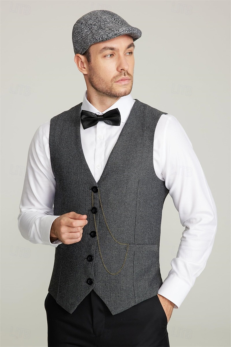 Roaring 20s 1920s Retro Vintage Outfits Waistcoat Accesories Set Gentleman Gangster Fancy Dress Men's Halloween Carnival New Year Carnival Party / Evening Masquerade Adults' Cravat Vest Hat 2026 - $41.99 –P11