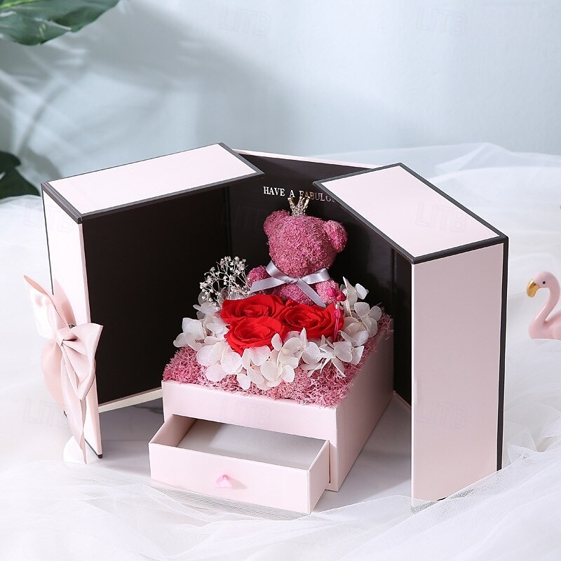 Gifts for Women,Preserved Real Red Rose Moss Bear Gifts with Necklace,Romantic Valentine's Day Eternal Gifts with Gift Box,Rose Flowers Jewelry Box for Mom,Women 2026 - $54.99 –P1