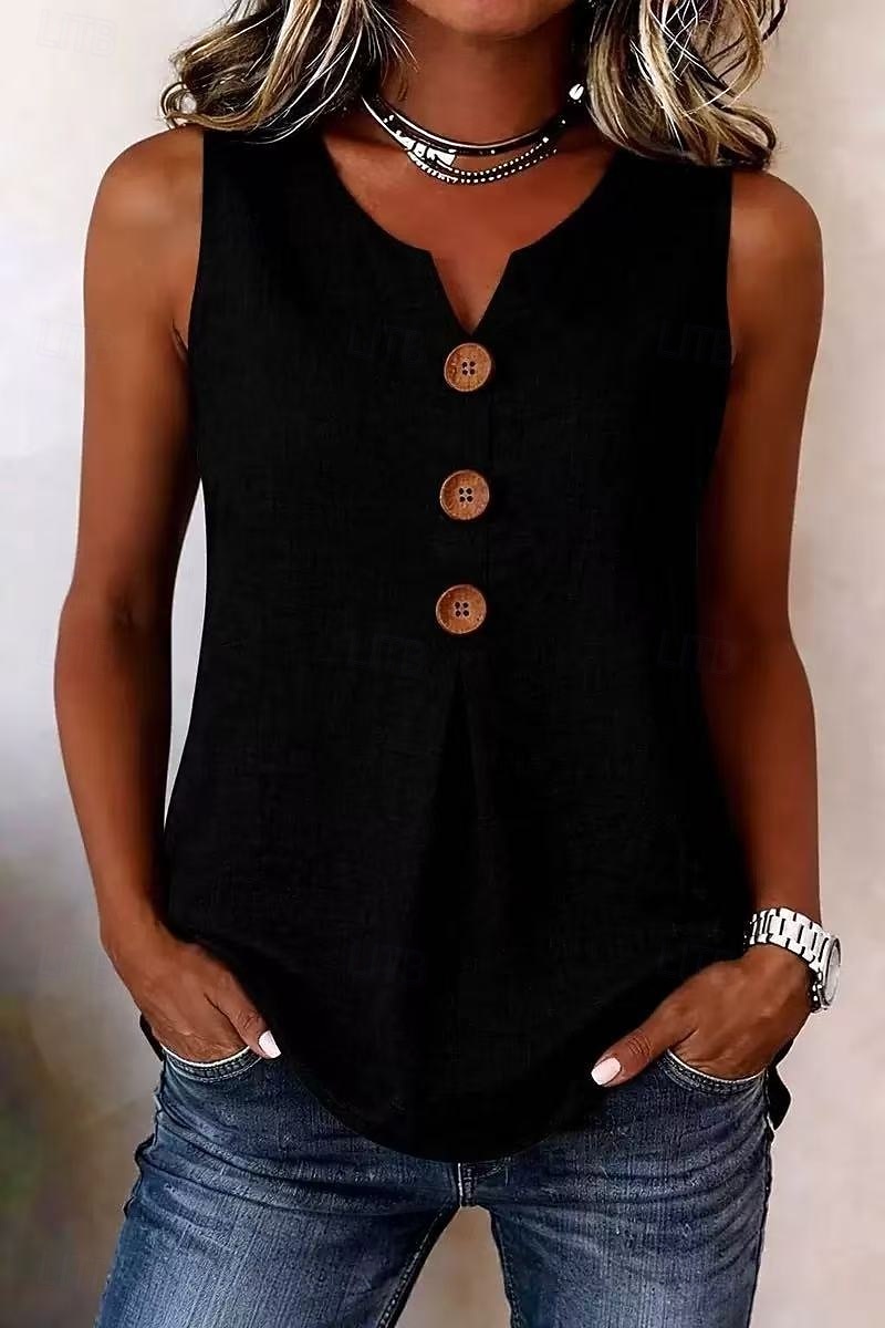 Women's Shirt Sleeveless Blouses Solid Color Elegant Sleeveless V Neck Regular Tops Daily Beach Light Blue Orange-red Black White Apricot Summer Spring 2026 - $24.99 –P4