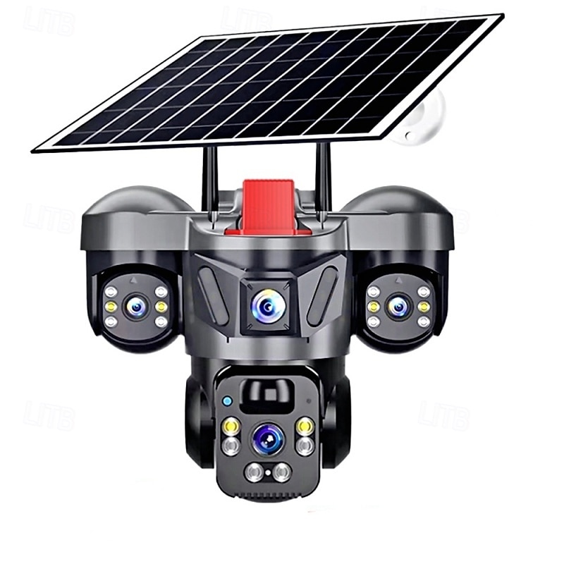 2026年 ソーラー電源式屋外セキュリティカメラ、4KトリプルレンズワイヤレスWiFi PTZカメラ、3画面ディスプレイ、人体検知、フルカラーナイトビジョン、双方向音声、IP66防水、内蔵バッテリー  コレクション – $135.99 –P1