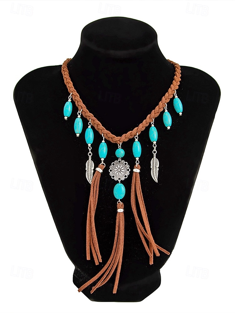 Women's Bohemian Alloy Turquoise Tassel Necklace, Statement Fringe Pendant Jewelry for Music Festival, Beach Vacation, Daily Casual Wear 2026 - $11.99 –P4