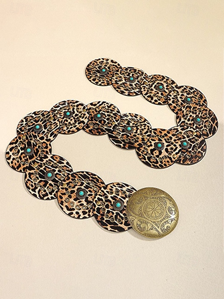 Boho-Gürtel mit runden Conchos für Damen, Western-Taillengürtel aus Kunstleder mit türkisfarbenen Nieten, Vintage-Gürtel mit Concho-Verzierung für Kleider, Festivals, Urlaub, Cowgirl-Look und lässige 2026 - $18.99 –P9