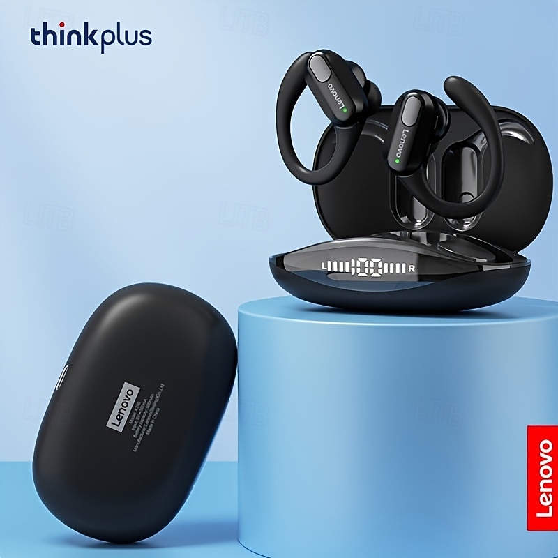 2026年 Lenovo ThinkPlus ワイヤレススポーツイヤホン、Bluetooth 5.3 ヘッドホン（イヤーフック付き）、LED デジタルバッテリー表示付き TWS イヤホン、内蔵マイク、ジム、ランニング、ワークアウト用の防汗仕様  コレクション – $42.99 –P1