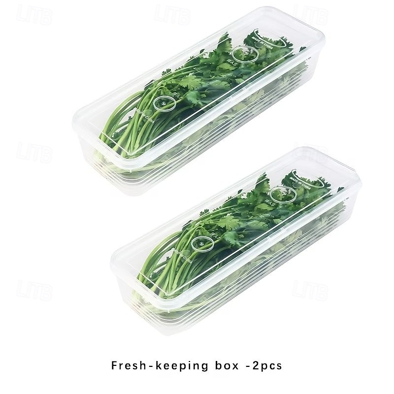 1/2/4 Pcs Durable Plastic Food Storage Box, Long Shaped Airtight Refrigerator Organizer, Sealed Fresh-Keeping Container, Practical Kitchen Supplies For Coriander, Green Onions, Mint Fresh Vegetables 2026 - $7.49 –P9
