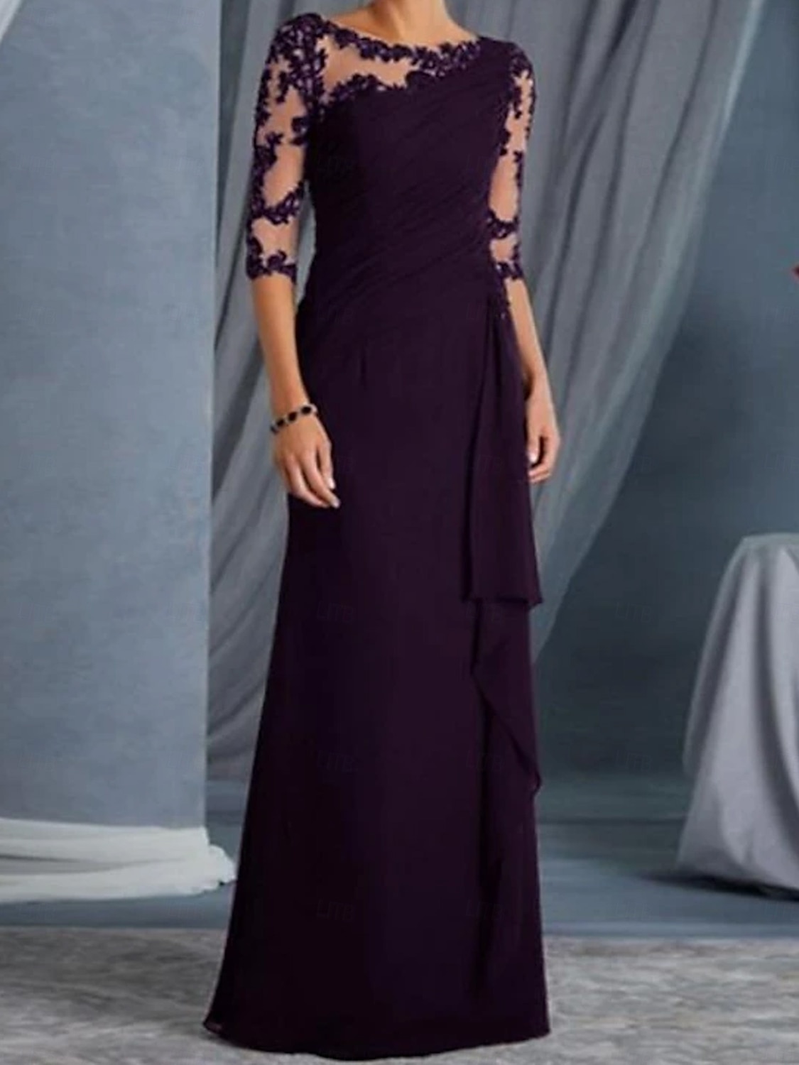 Sheath Column Floor Length Wedding Guest Dress Formal Dresses Evening Gown Mother of the Bride Dress Half Sleeve Jewel Neck Elegant Mother Formal Evening Lace with Appliques 2026 - $172.99 –P10