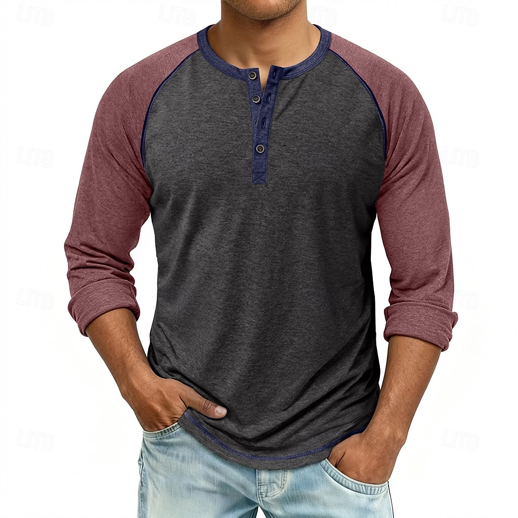Homme Chemise Henley T-shirt T-shirt de base-ball manche longue Bloc de Couleur Designer Basique Classique Manche raglan Henley Occasionnel Quotidien Extérieur Été Printemps Automne Bleu Noir bleu de 2026 ? $22.99 –P9