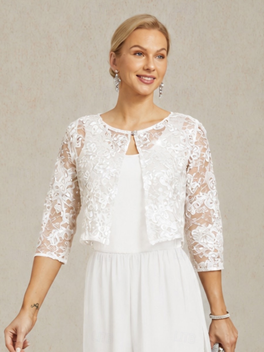 Women's Jacket Wedding Lace Floral Casual / Daily Elegant Outerwear 3/4 Length Sleeve Summer White S 2026 - $61.99 –P1