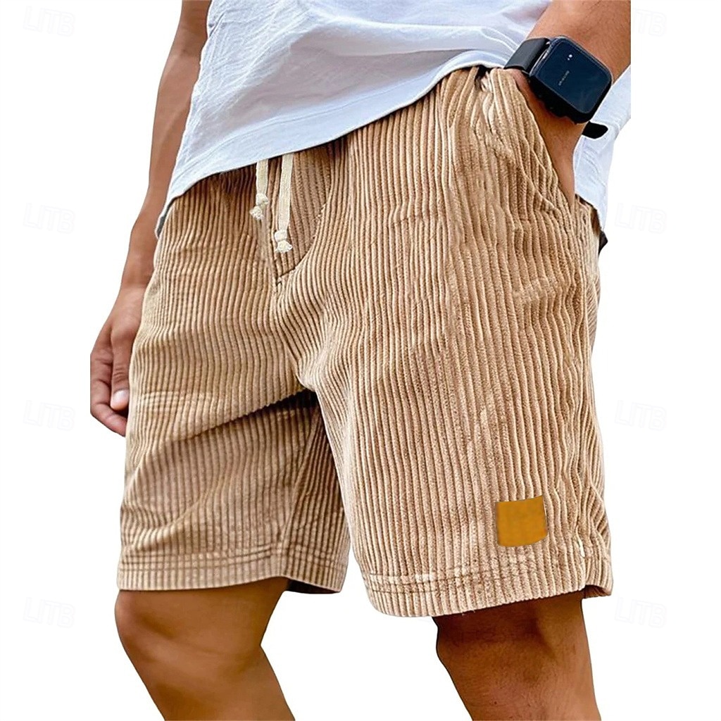 Homens Calção Shorts casuais Shorts de veludo cotelê Com Cordão Cintura elástica Côr Sólida Conforto Comprimento do joelho Diário Ao ar livre Streetwear Férias Moda Cáqui Preto Micro-Elástica de 2026 por $21.99 –P6