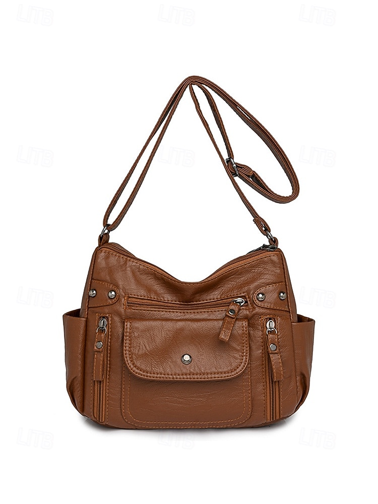 Bolsa transversal feminina em couro sintético, com vários bolsos, bolsa de ombro espaçosa com alça ajustável, bolsa mensageiro vintage macia para viagens, férias e uso casual diário. de 2026 por $18.99 –P6