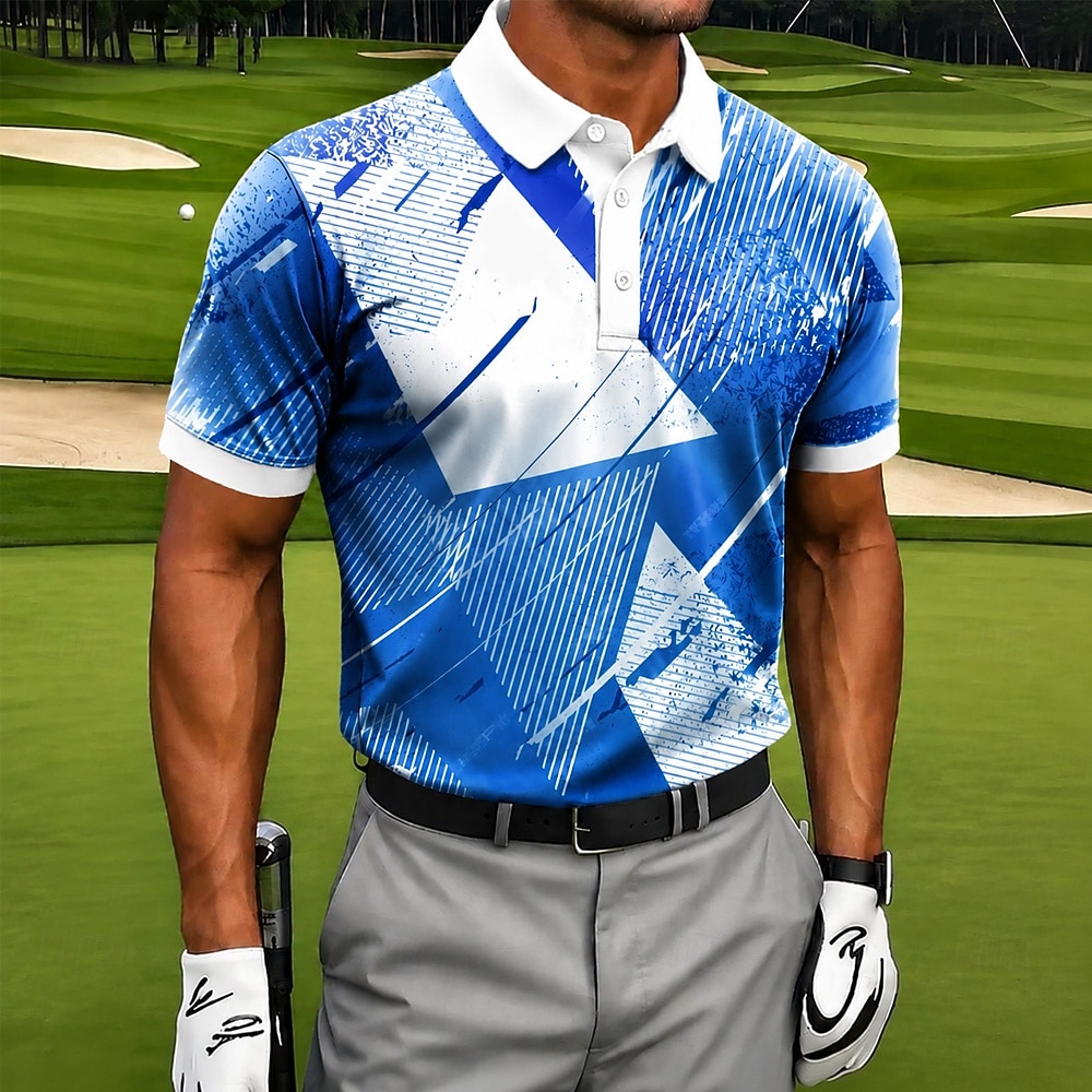 Męskie Geometryczny Golf Koszulki sportowe polo Krótki rękaw Koszulki polo Koszule z kołnierzykiem Codzienny Athleisure Druk 3D Guziki Oddychająca siateczka Wiosna i lato Niebieski Fioletowy Zielony 2026 - $22.99 –P3