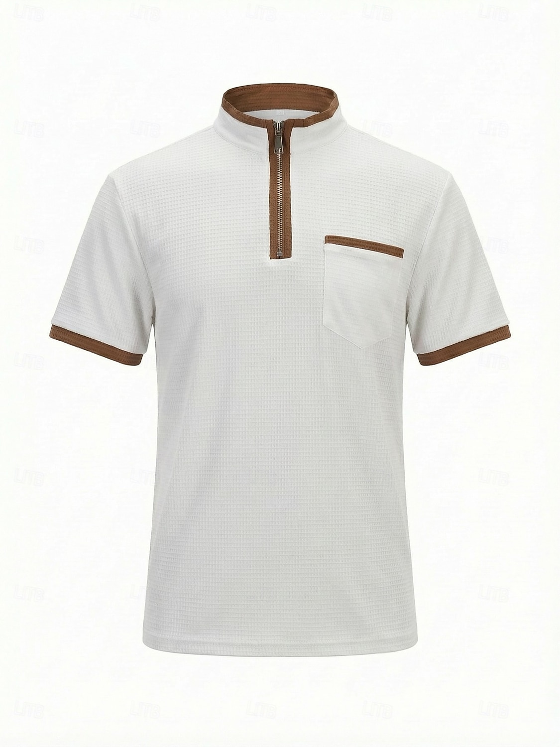 Homme Chemises Polo Gaufre Texturé Occasionnel Vacances Revers Zip quart Manche Courte Mode Basique Uni Bloc de Couleur Printemps & Été Été Printemps Coupe régulière Noir Blanche bleu marine Kaki Gris de 2026 ? $20.99 –P3