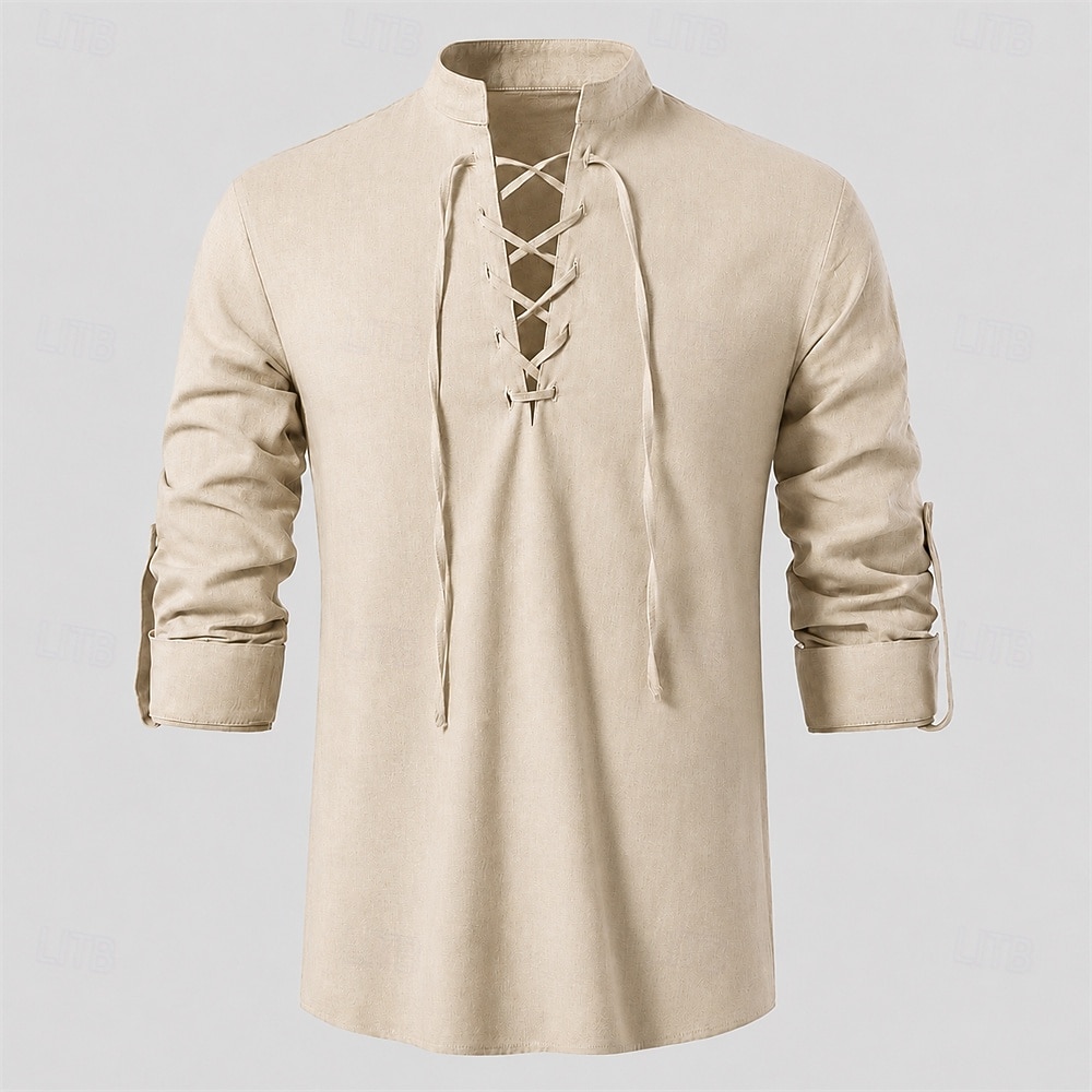 Medieval Renascentista Camisa Pirata Viking Mistura com algodão e linho Fantasia Homens Viking Pirata Dia Das Bruxas Carnaval Espetáculo LARP Ren Faire Adulto Camisa de 2026 por $31.99 –P7