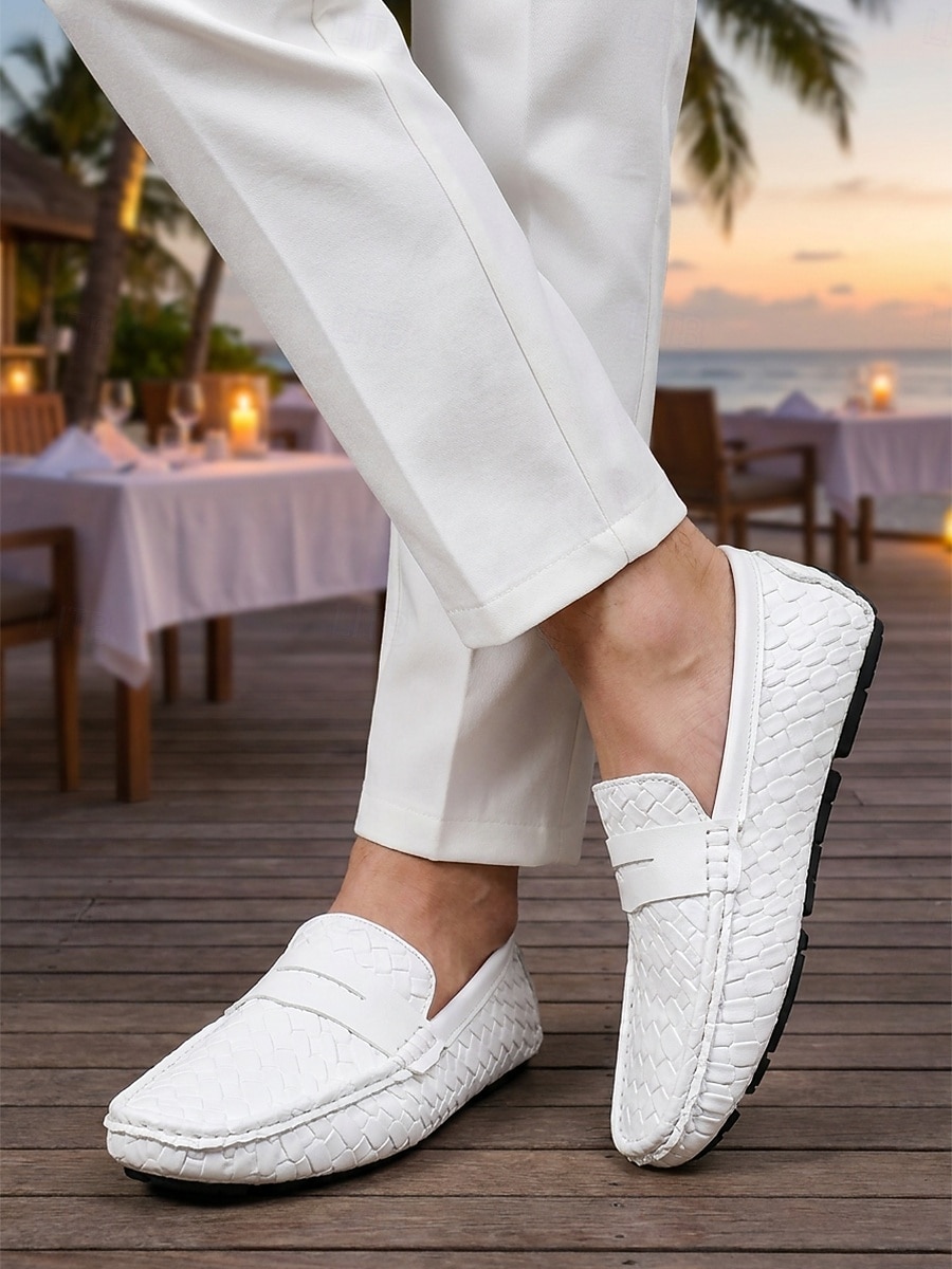 Mocassins masculinos brancos estilo penny loaf - sapatos leves e macios, fáceis de calçar - calçado refinado para noites de resort, jantares de férias, encontros na praia e um estilo elegante e descontraído. de 2026 por $42.99 –P3
