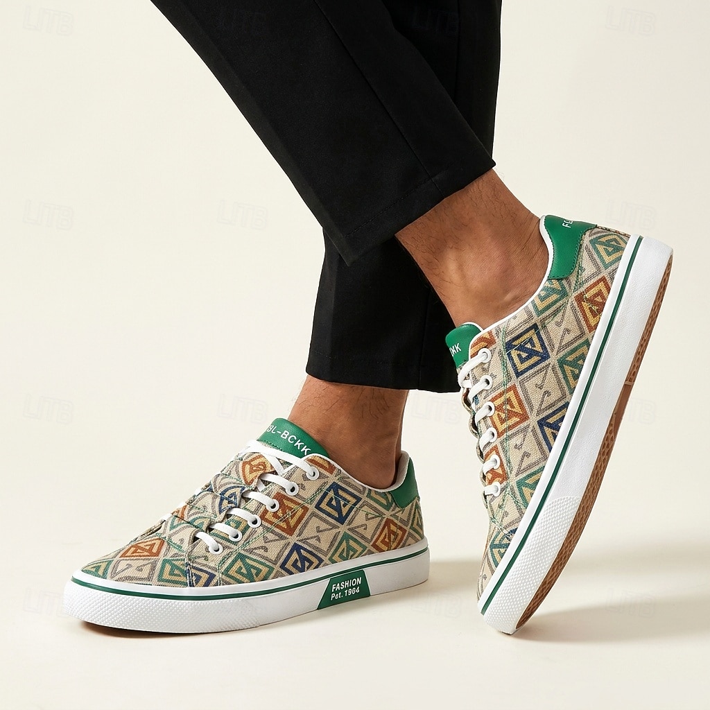 Bedruckte Herren-Sneaker aus Canvas mit Schnürung, lässige Retro-Sneaker mit niedrigem Schaft für Streetwear, Musikfestivals, Reisen und den Alltag 2026 - $26.99 –P2
