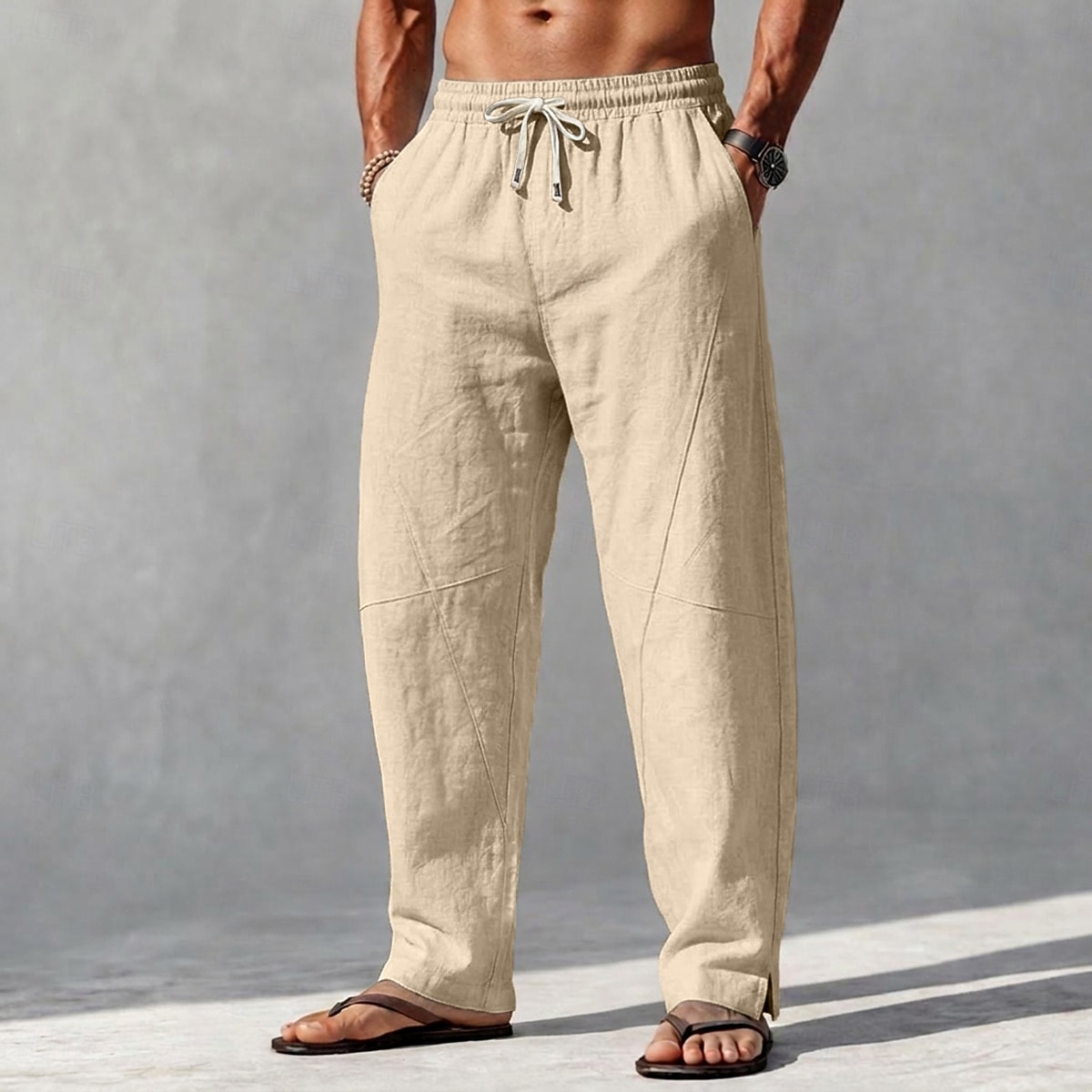 Men's Linen Pants Summer Pants Harem Pants Drawstring Elastic Waist Plain Comfort Breathable Full Length Casual Outdoor Holiday Vacation Fashion Black White Inelastic 2026 - $29.99 –P2