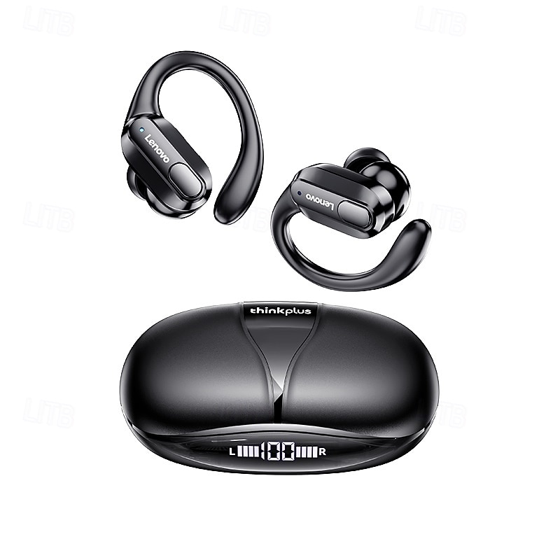 Lenovo ThinkPlus langattomat urheilunappikuulokkeet, Bluetooth 5.3 -kuulokkeet korvakoukuilla, TWS-kuulokkeet LED-digitaalisella akkunäytöllä, sisäänrakennettu mikrofoni, hikoilunkestävät 2026 - $42.99 –P4