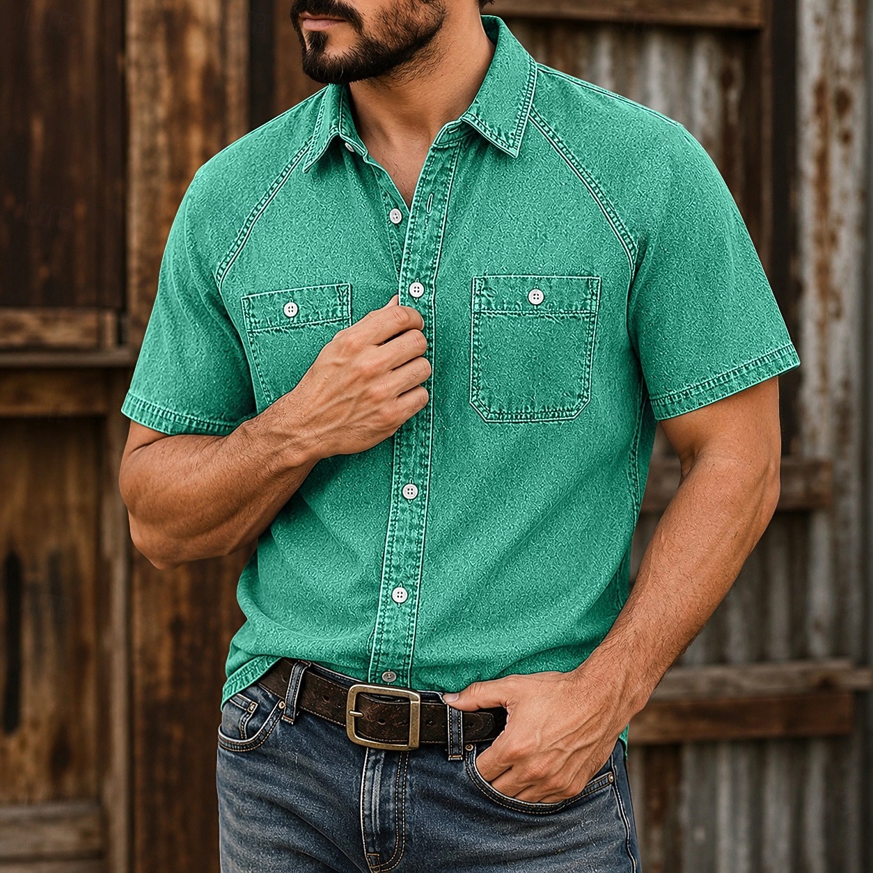 SoftFade™ Men's Shirt Casual Shirt Acid Wash Shirt Garment Dyed Black Light Green Blue Purple Green Short Sleeve Plain Shirt Collar Casual Daily Clothing Apparel Elegant Fashion Casual 2026 - $31.99 –P5