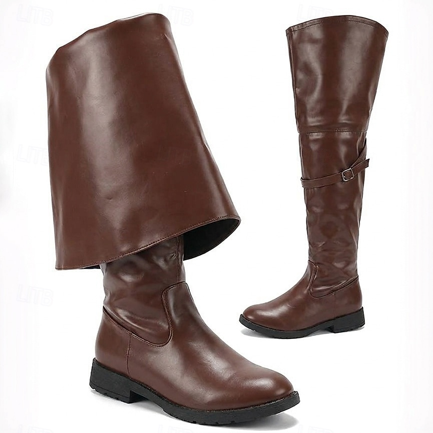 Medieval Renacimiento Zapatos Botas hasta la rodilla Botas planas de jazz Pirata Vikingo Cruzado Disfraz Hombre Celta Pirata Víspera de Todos los Santos Mascarada Rendimiento Fiesta y Noche LARP 2026 - $62.99 –P7