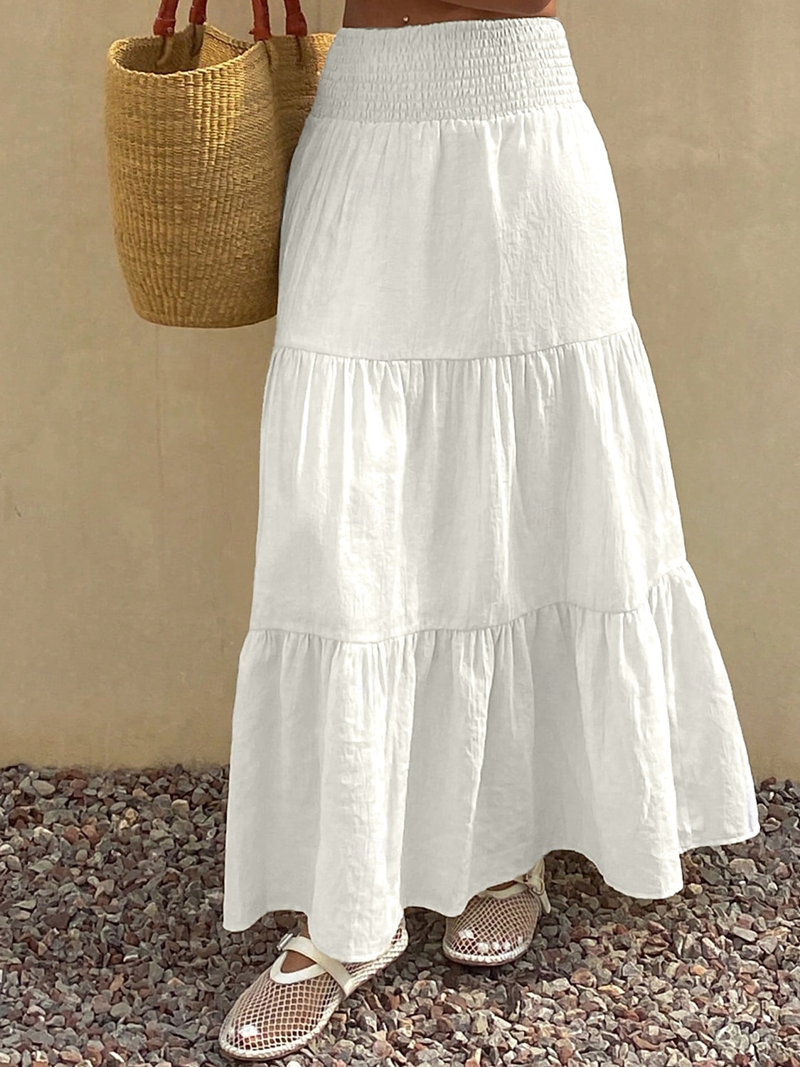 Per donna Gonna da vacanza Bohemien Maxi Vita Alta Gonne Bianco Estate del 2026 a $27.99 –P2