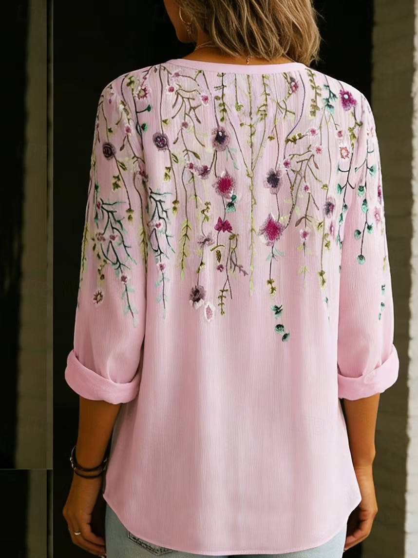 Women's Shirt Buttons Print Floral Graphic Vintage Daily Stylish Long Sleeve V Neck Regular Tops Casual Daily Blue Black White Yellow Pink Summer Spring 2026 - $34.99 –P2