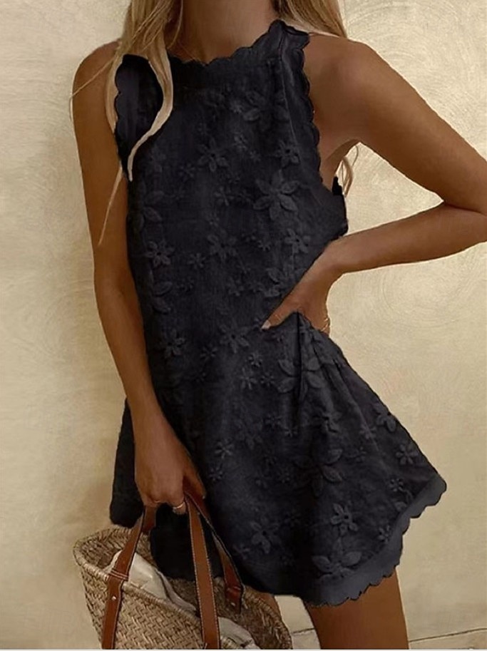 Damen Minikleid Spitzenkleid Weißes Kleid Urlaub Lässig Strand Strand Ferien Normale Passform Blumen Grafik Ärmellos Rundhalsausschnitt Blau Schwarz Weiß Rosa Sommer Frühling 2026 - $28.99 –P8