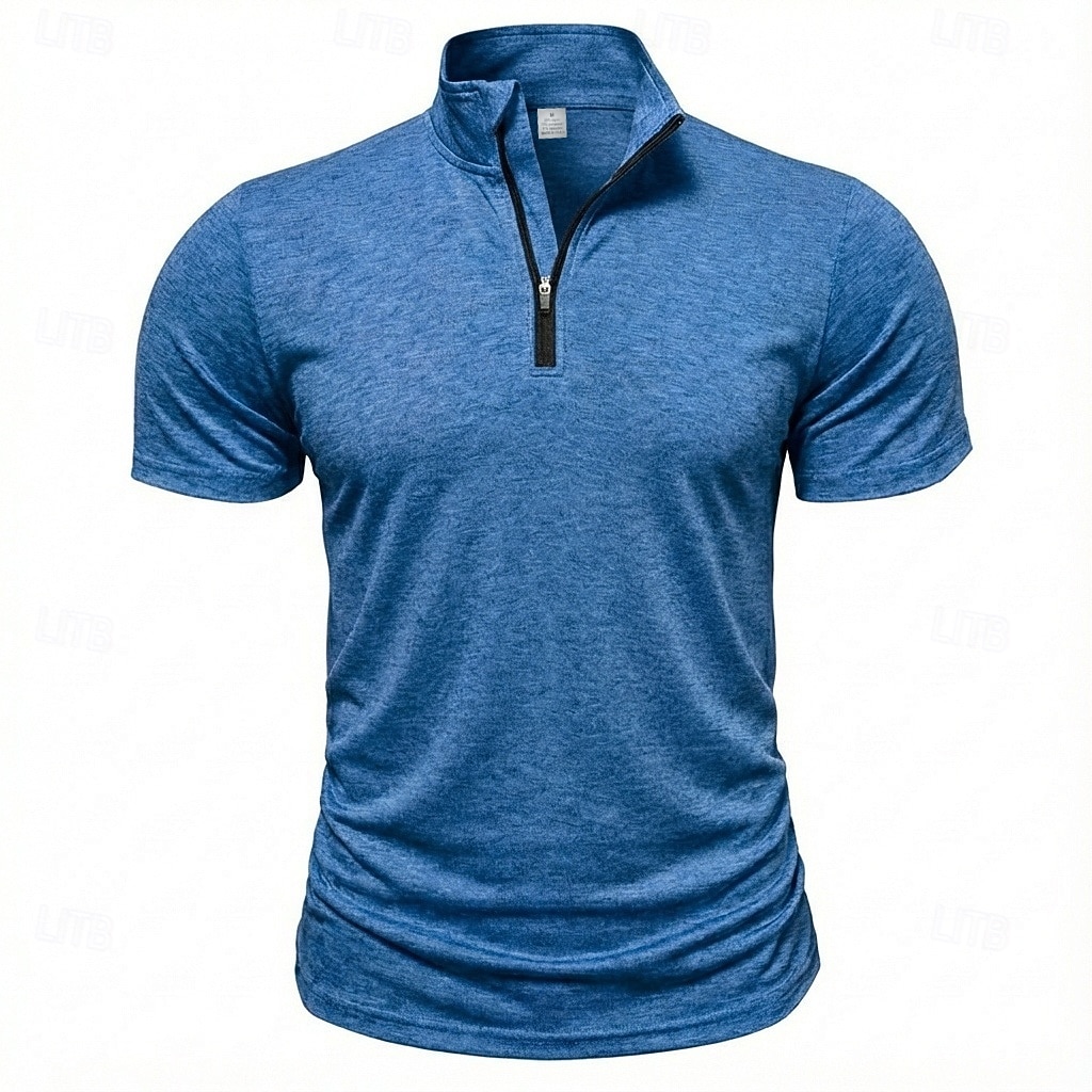 Men's Polo Shirts Zip Polo Casual Daily Quarter Zip Short Sleeve Fashion Basic Plain Lightweight Quarter Zip Summer Spring Blue White Pink Dark Green Purple Orange Polo Shirts 2026 - $21.99 –P18