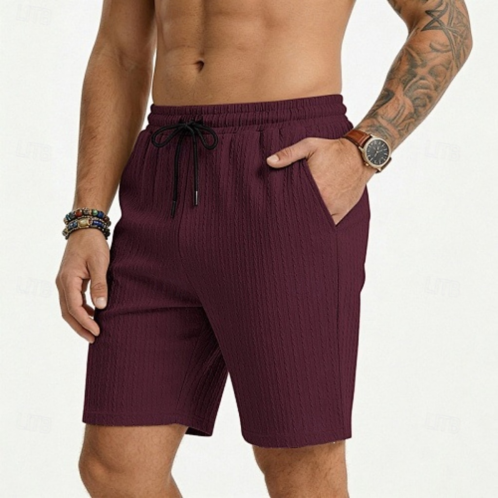 Men's Shorts Summer Shorts Beach Shorts Casual Shorts Jacquard Pocket Elastic Waist Plain Comfort Breathable Knee Length Outdoor Beach Vacation Vacation Fashion Khaki Black Micro-elastic 2026 - $21.99 –P15