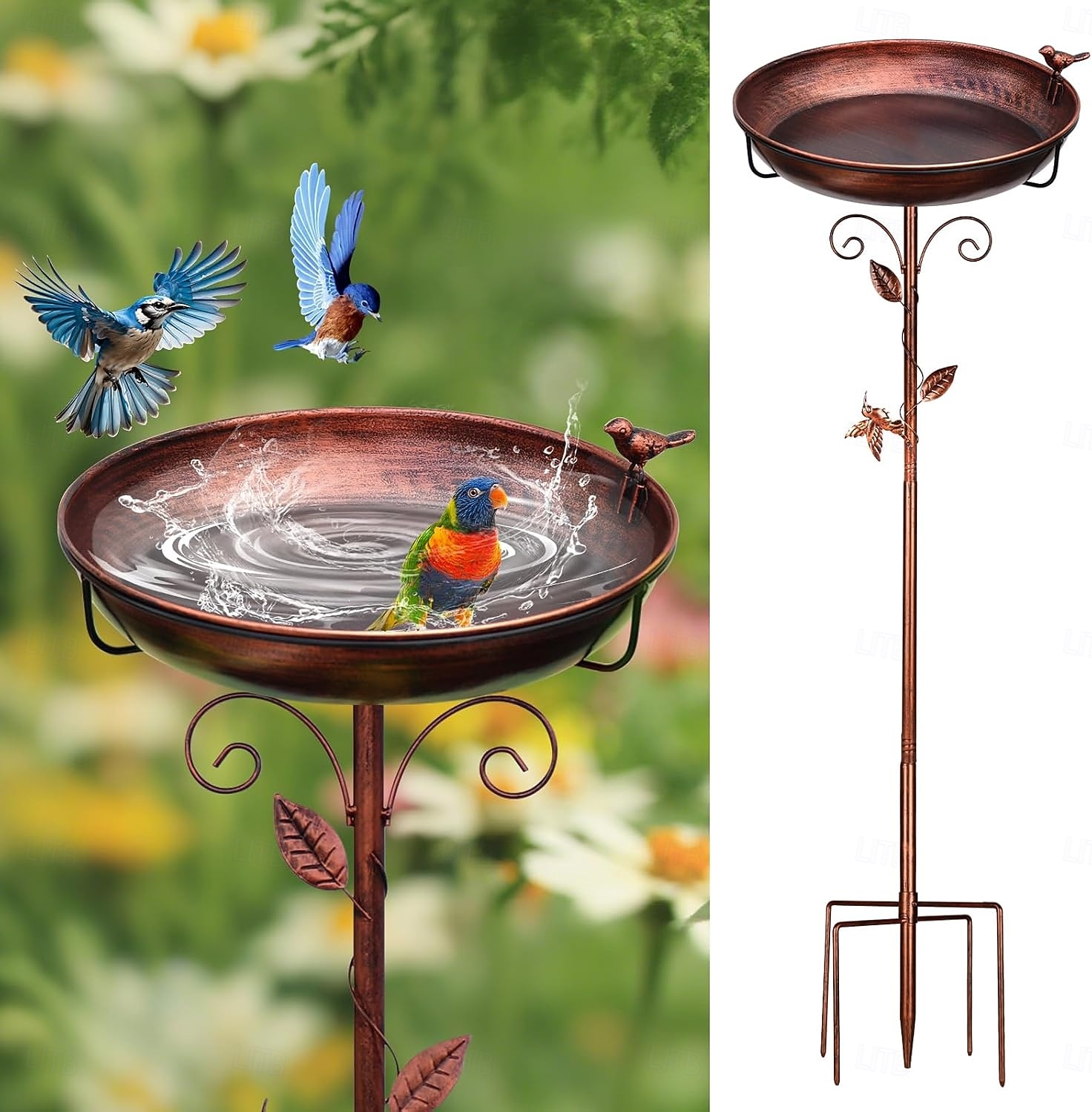 Metal Bird Bath for Outside with 2 Bird Decor, Hummingbird on Pole & Sparrow on Bowl, 98cm 38.5 Inch Height Garden Birdbath, 30cm 12 Inch Antique Bronze Freestanding Birdfeeder Bath for Yard Patio 2026 - $33.99 –P1