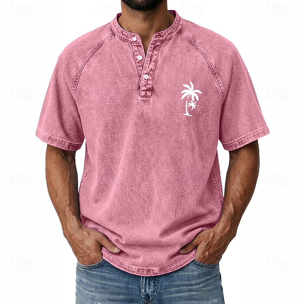 SoftFade™ Camiseta Árbol de Coco para Hombre Camisa de Denim 100% Algodón Camisa Lavado Ácido Top de Manga Corta Vintage Streetwear Casual Hogar Calle Verano Primavera Negro Verde Claro Azul Claro 2026 - $31.99 –P5