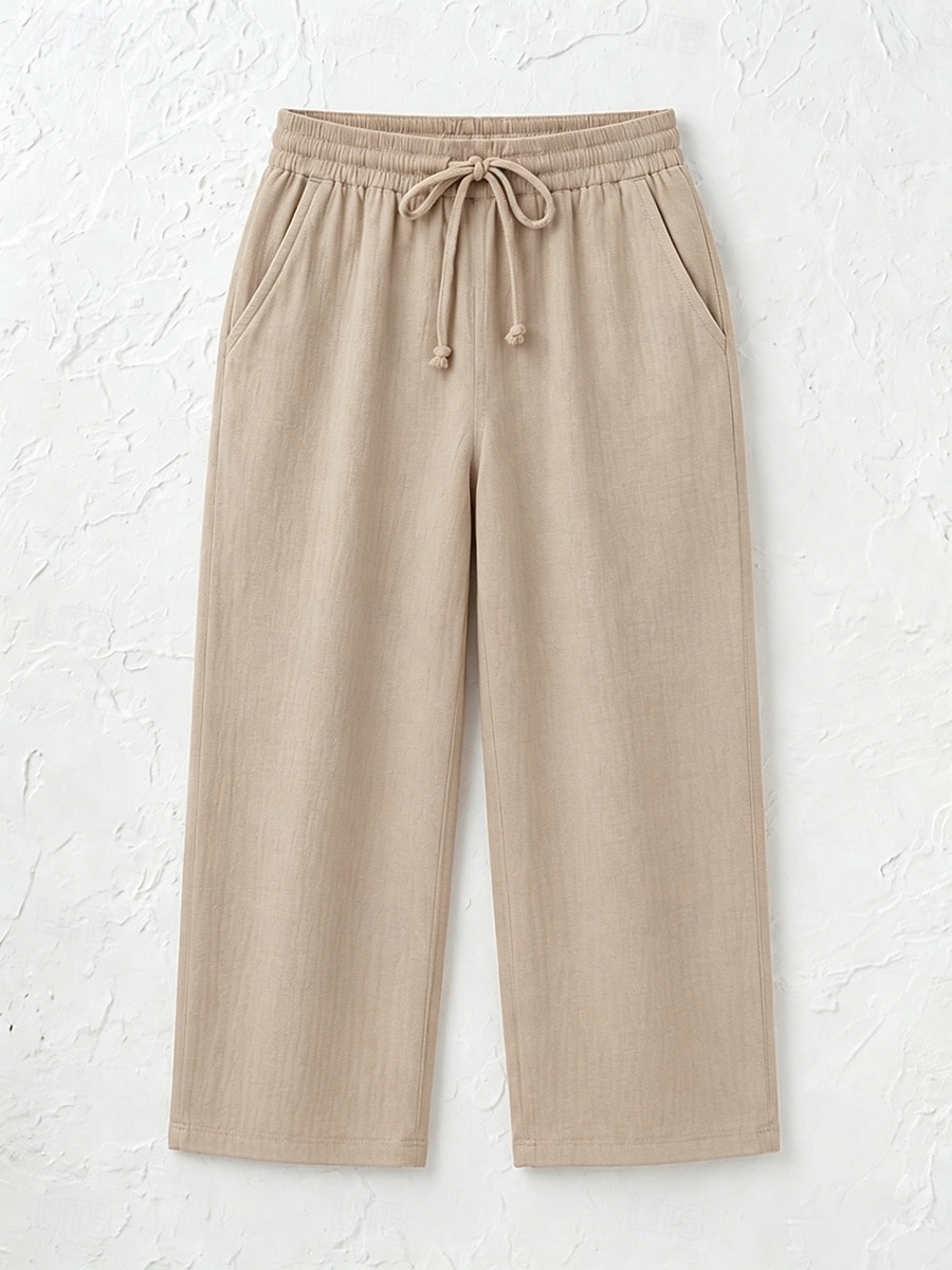 Women's Cotton Linen Shorts Capri Pants Chinos Summer Shorts Vacation Streetwear Casual Knee Length Medium Waist Plain Drawstring Pocket Comfortable Breathable Inelastic Daily Outdoor Street 2026 - $22.99 –P2