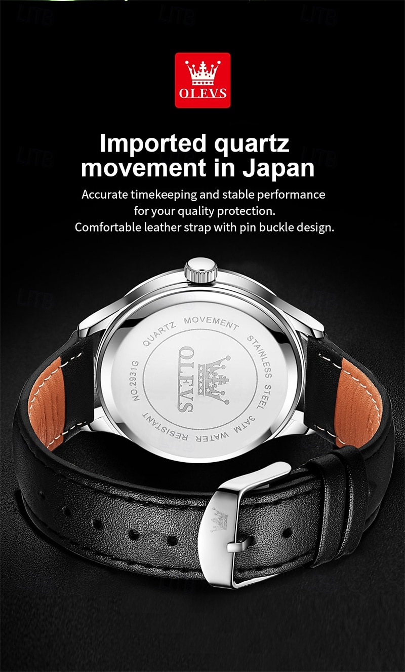 OLEVS Men's Luxury Watch Business Fashion Quartz Wristwatch Waterproof Leather Strap Blue Sunray Dial with Unique Day Date Display Luminous Hands Roman Numerals Dress Watch for Male Gift 2026 - $31.99 –P2