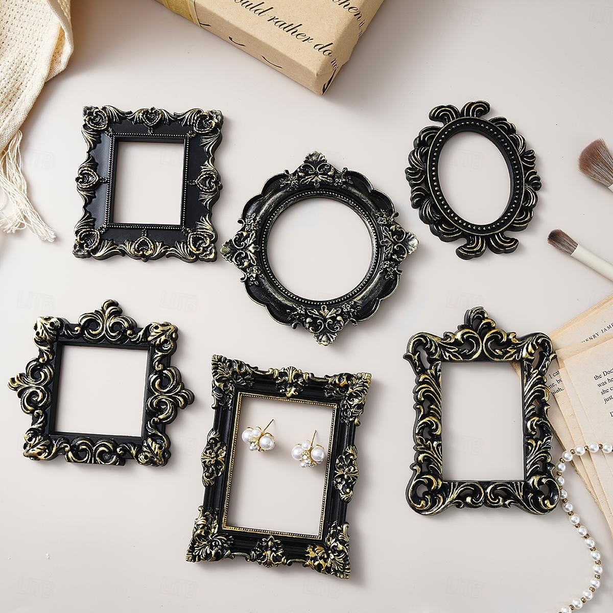 1PC, Black and Gold Mini Engraved Decorative Picture Frame Body, Resin Material DIY Decorative Small Item, Suitable for Photography Decoration Props, Wedding, Party and Other Scene Arrangements 2026 - $9.99 –P4