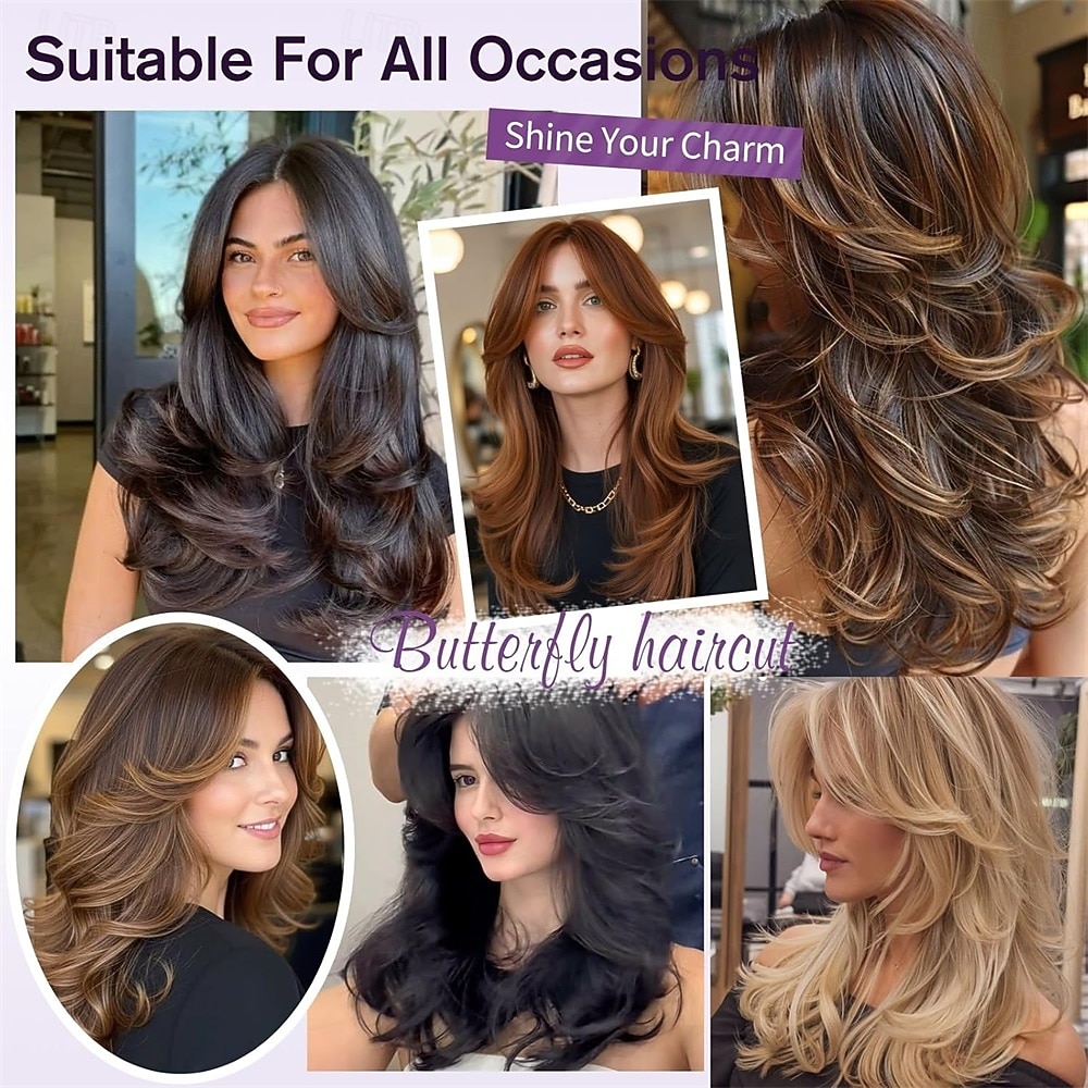 Short Dark Grey Mix Black Layered Wig with Curtain Bangs,Synthetic Gray Layered Wavy Middle Part Butterfly Wigs for Black White Women Daily Party Cosplay Costume 18Inch 2026 - $30.99 –P5