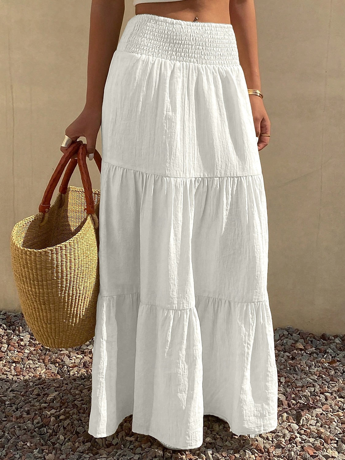Per donna Gonna da vacanza Bohemien Maxi Vita Alta Gonne Bianco Estate del 2026 a $27.99 –P1