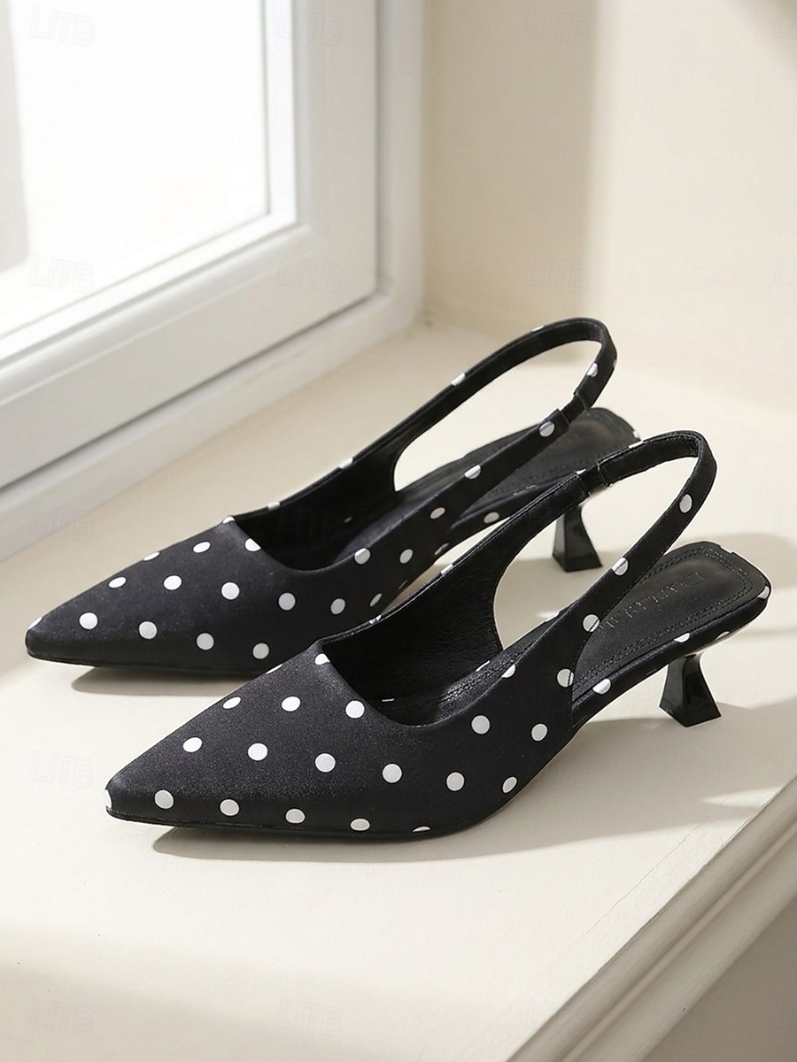 Escarpins à pois vintage années 1950 pour femmes - escarpins rétro à bout pointu et petits talons avec bride élastique à l'arrière, parfaits pour les soirées rockabilly et les thés de gala. &vêtements de 2026 ? $32.99 –P2