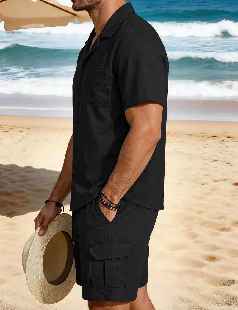 Per uomo Due pezzi Set Camicia Set estivo E Shorts Impostare Semplice Casuale Quotidiano Spiaggia Collo ripiegato Manica Corta Estate Primavera Moda Casual Confortevole Abbigliamento del 2026 a $35.99 –P14