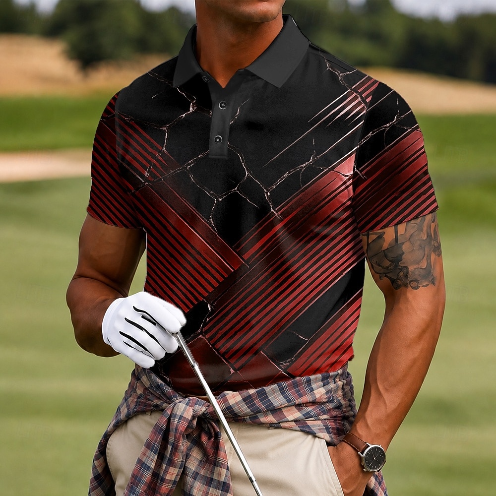 Men's Abstract Geometic Polo Shirts Short Sleeve Polo Shirts Lapel Casual Athleisure 3D Print Buttons Breathable Mesh Spring & Summer Blue Red Gray 2026 - $21.99 –P2
