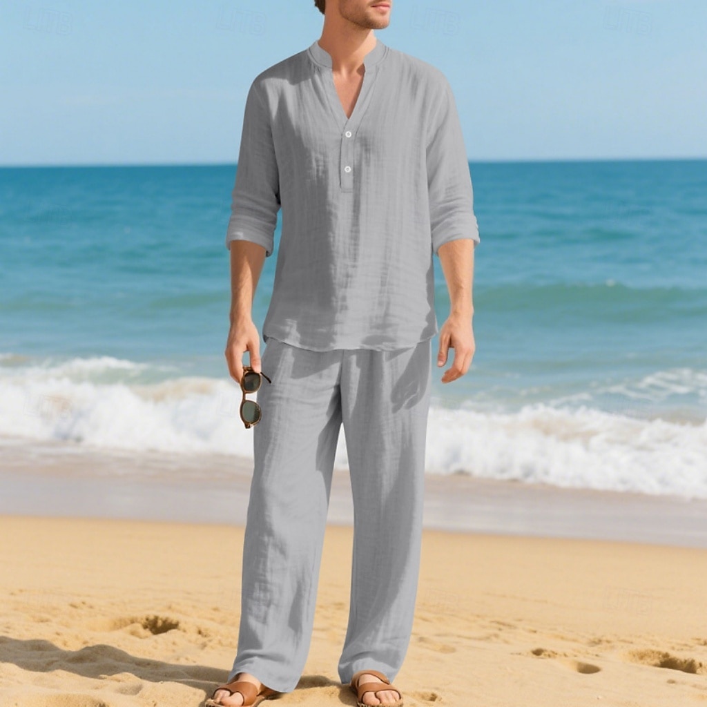 Per uomo Due pezzi Camicia popover Set Camicia E Pantaloni Impostare Semplice Casuale Quotidiano Vacanza Scollo a V Manica Lunga Estate Primavera Moda Casual Confortevole Abbigliamento del 2026 a $40.99 –P13