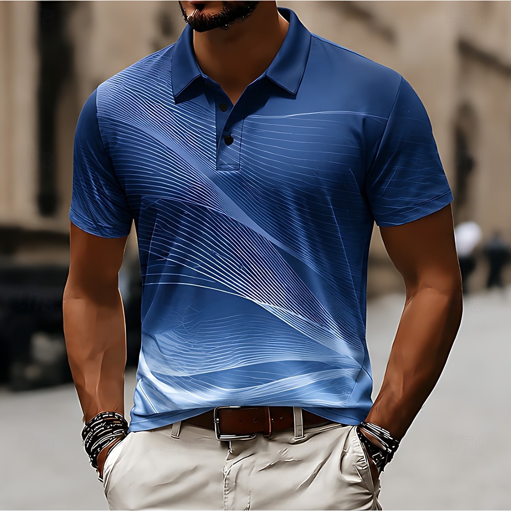 Men's Geometic Line Polo Shirts Short Sleeve Polo Shirts Collared Shirts Casual Athleisure 3D Print Buttons Breathable Mesh Summer Spring Blue Purple Green 2026 - $22.99 –P2