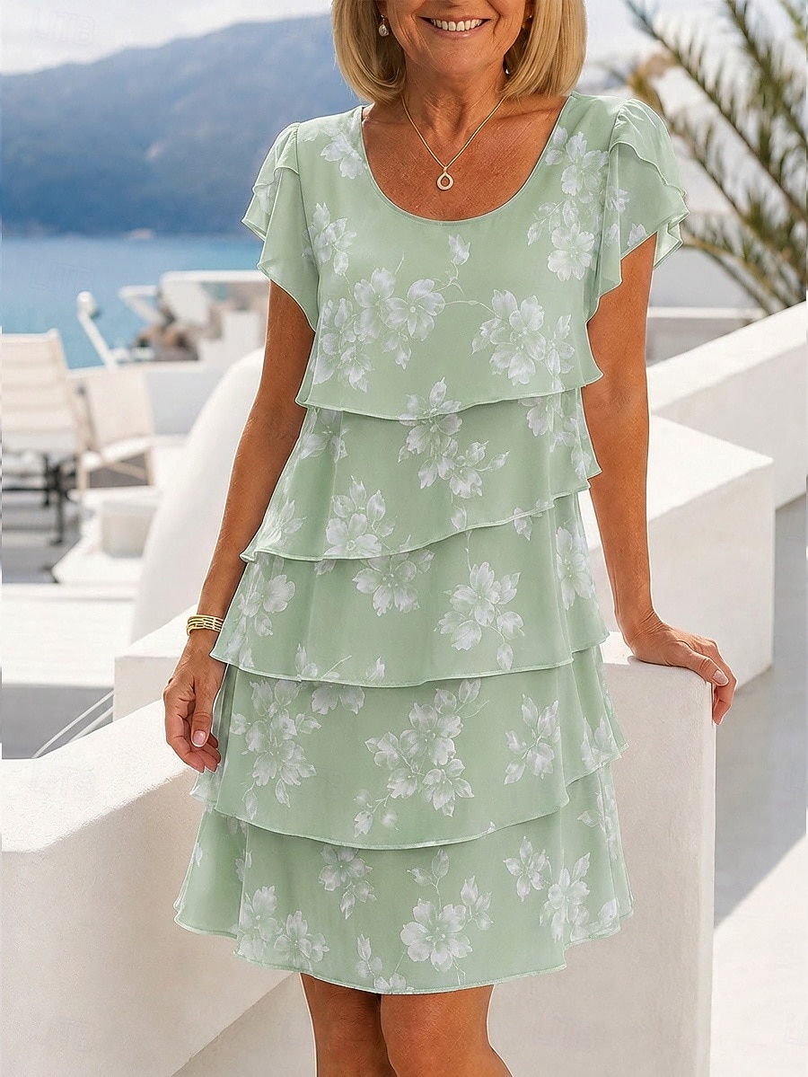 Women's Knee Length Dress Chiffon Dress Floral Dress Elegant Fashion Modern Vacation Party Weekend Regular Fit Floral Short Sleeve Crew Neck Blue Yellow Orange Green Summer Spring 2026 - $29.99 –P4