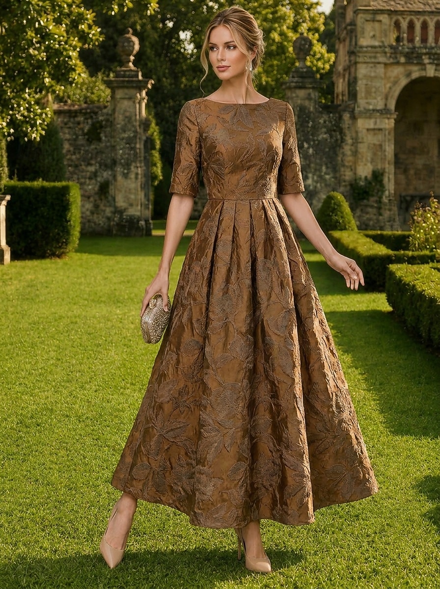 jacquard cowl neck bridesmaid dress A-Line Ankle Length Formal Dresses Cocktail Dresses Elegant Floral Half Sleeve Boat Wedding Formal Back with Pleats 2026 SALE: clothing Mint Green Rachel Dress, Hem:Straight line maxi skirt with