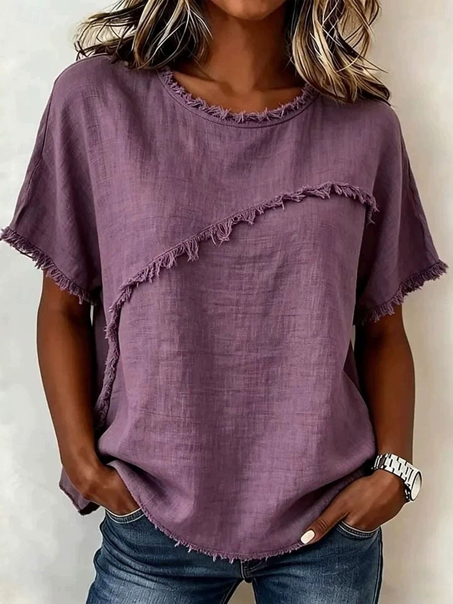 Women's Elegant T Shirt Tee Graphic Plain Elegant Short Sleeve Crew Neck Regular Tops Casual Beach White Light Green Khaki Purple Summer 2026 - $29.99 –P2