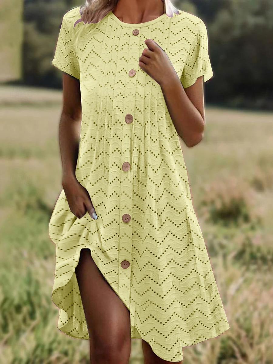 Women's Knee Length Dress Casual Dress Summer Dress Eyelet Dress Fashion Modern Beach Vacation Regular Fit Geometric Short Sleeve Crew Neck Black Yellow Purple Orange Summer Spring 2026 - $26.99 –P3