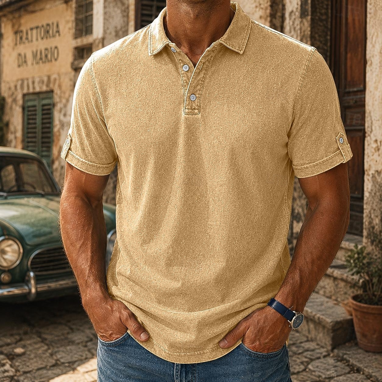 Camisas Polo Masculinas SoftFade™ 100% Algodão Camisa Lavagem Ácida Casual Férias Colarinho Curto Moda Básica Lisa Texturizada Botões Vintage Verão Primavera Azul Marrom Verde Cinza de 2026 por $33.99 –P1