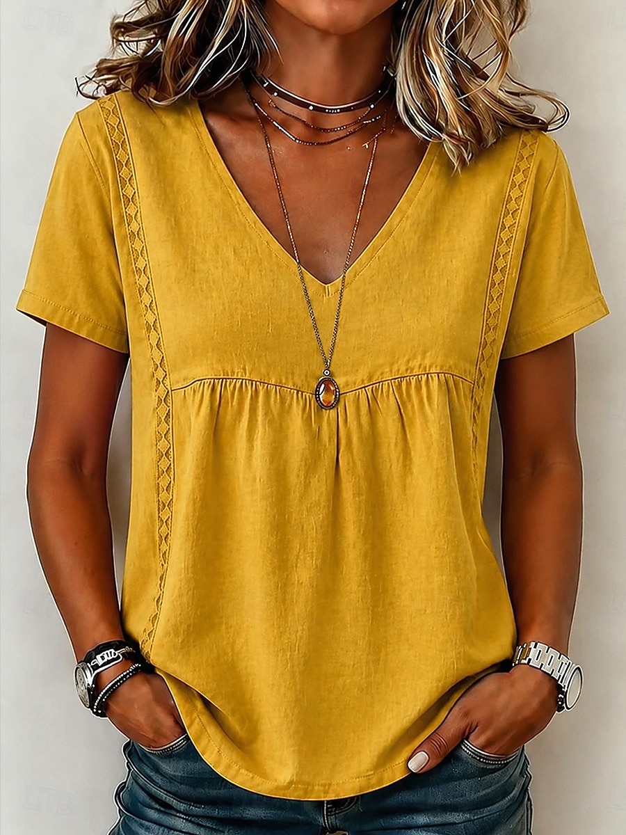 Femmes Chemise Couleur Unie Bohème Vacances ancien Sans manches Col en V Hauts Longs Occasionnel Bleu Blanche Jaune Rose Claire Été Printemps de 2026 ? $12.99 –P4